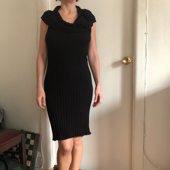 ❤️Unique Black Ribbed Sleeveless Midi Dress Knit M - Picture 4 of 7
